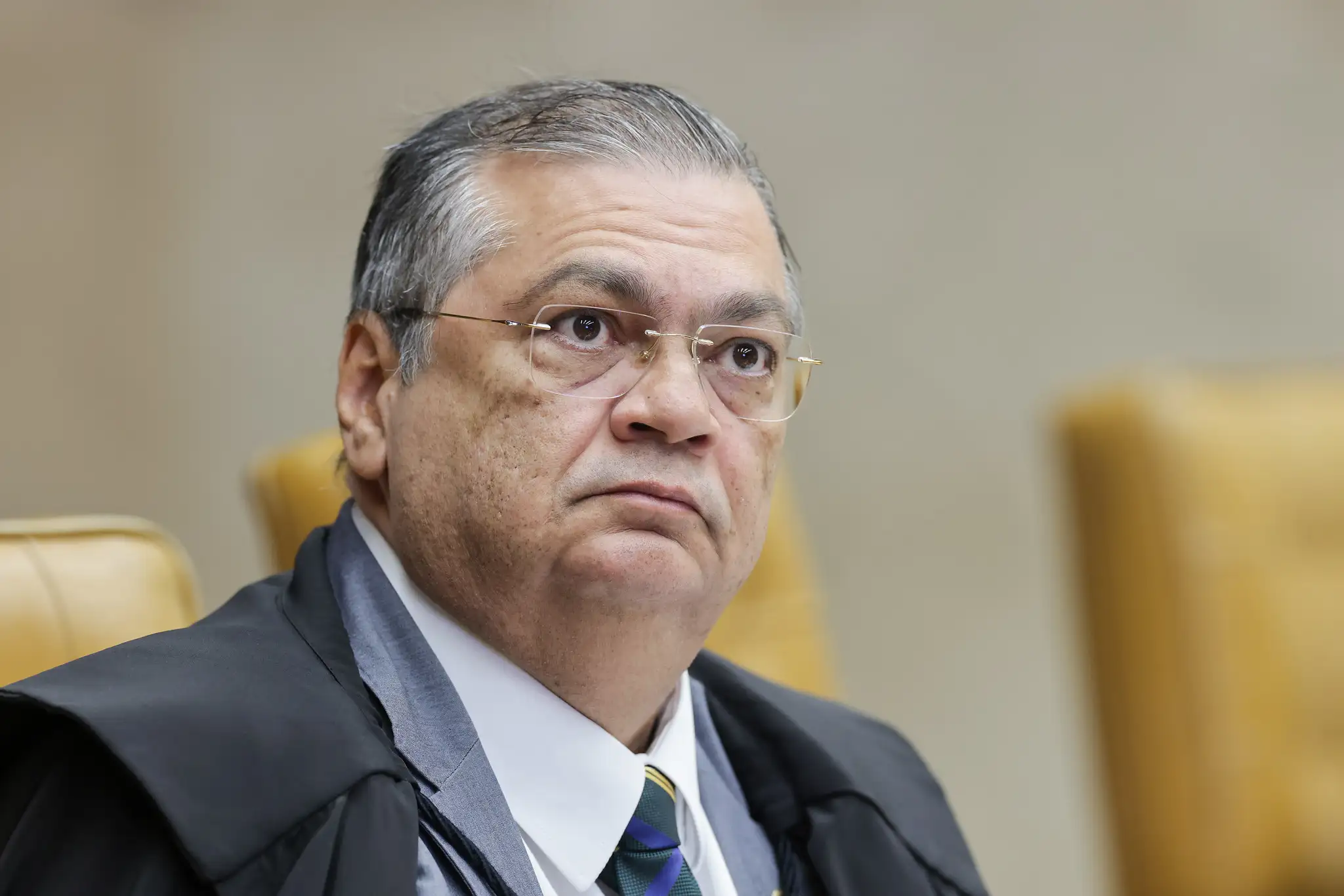 O ministro Flávio Dino participa da sessão plenária de encerramento do 1º semestre de 2026 no Supremo Tribunal Federal, em 1º de julho de 2026.