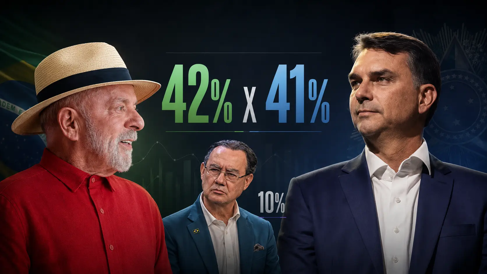 Lula e Flávio Bolsonaro aparecem tecnicamente empatados em eventual segundo turno, com 42% a 41%; Augusto Cury registra 10% no principal cenário de primeiro turno da Quaest divulgada em 2 de setembro de 2026.
