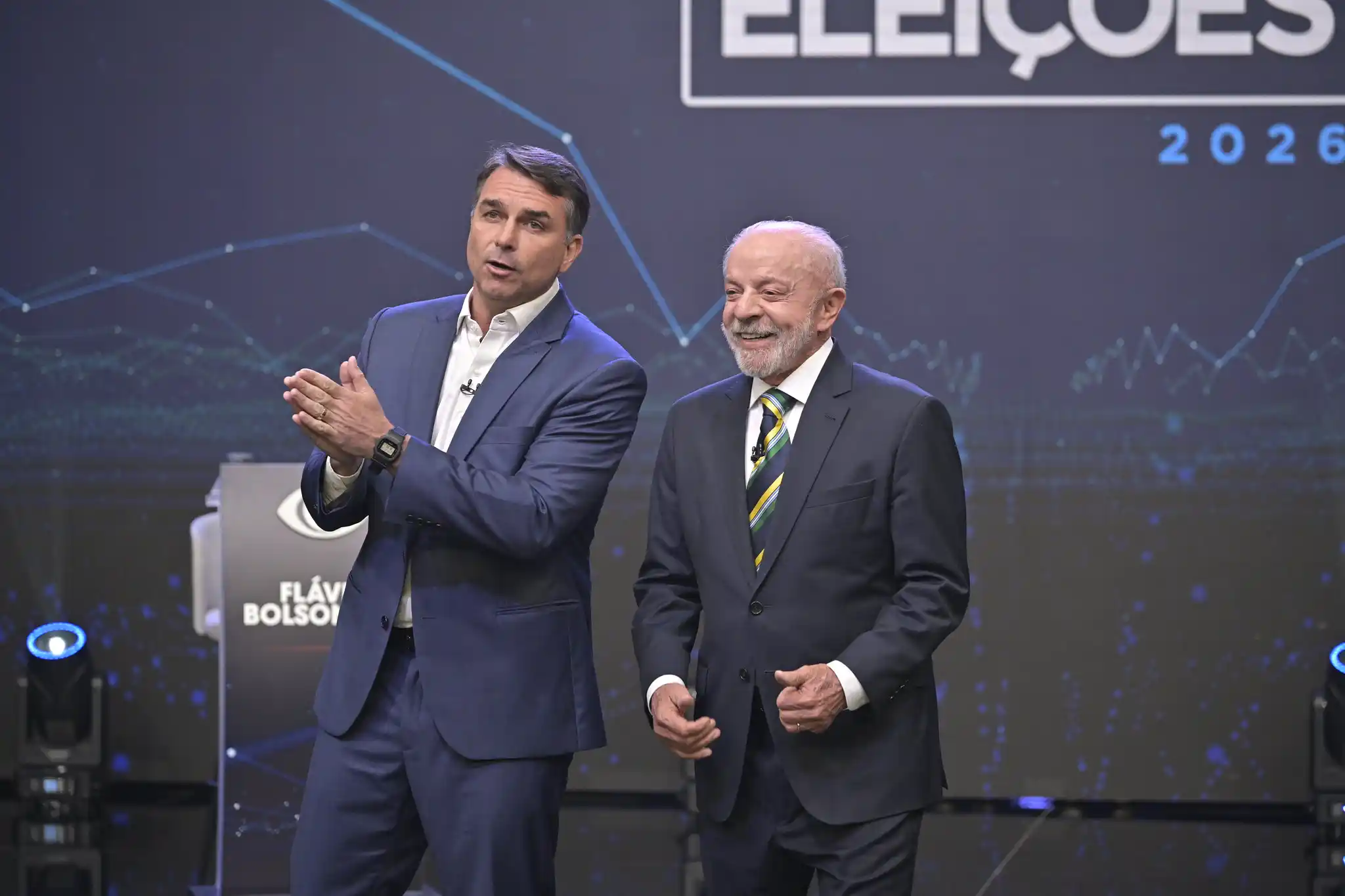 Flávio Bolsonaro e Lula em debate na Band.